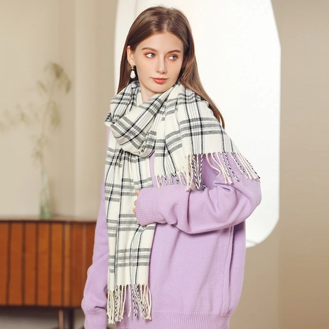 Plaid Scarf Imitation Cashmere Winter Warm Large Shawl Fringe Soft Thick Wrap Women Accessories