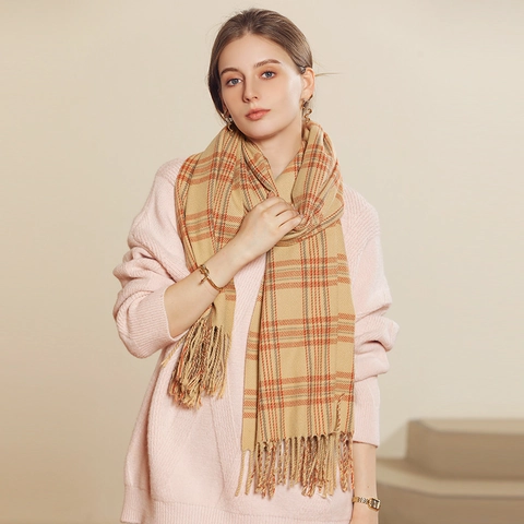 Plaid Scarf Imitation Cashmere Winter Warm Large Shawl Fringe Soft Thick Wrap Women Accessories