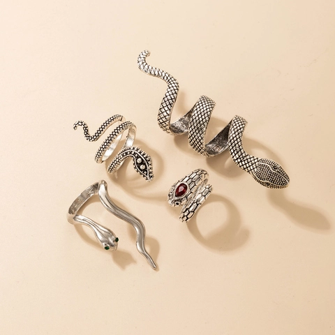 Vintage Alloy Snake Ring Collection For Women Gothic Punk Wrap Rhinestone Crystal Animal Finger Rings Jewelry