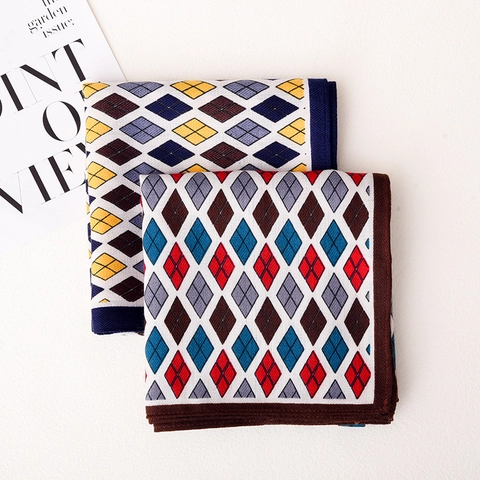 Damen Argyle Rautenmuster Quadratischer Schal Polyester Seidig Elegant Haarband Taschenzubehör Retro Mode