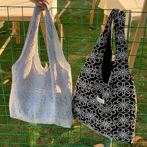 Damen Schultertasche Mit Blumenstickerei Canvas Tote Bag Koreanischer Stil Lässige Einkaufstasche Mit Großem Fassungsvermögen