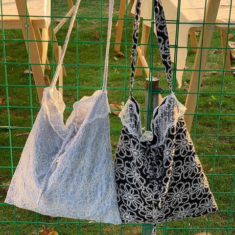 Bolso Bandolera Mujer Encaje Bordado Floral Margarita Cordón Verano Playa Vacaciones Bolso De Hombro