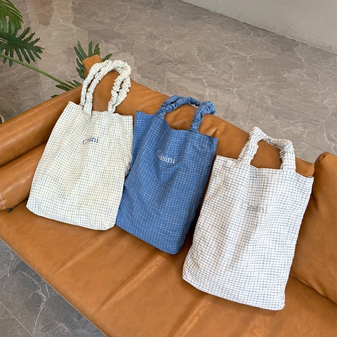 Borsa Tote Da Donna A Quadri Poliestere Grande Capacità Borsa A Spalla Con Manici Arricciati Motivo A Scacchi Casual Quotidiana