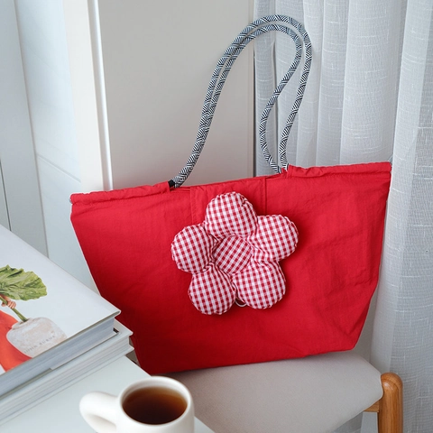 Große Karo Blume Isolierte Lunchtasche Nylon Thermische Tote Für Frauen Pendeln Büro Picknick Süßen Stil Handtasche