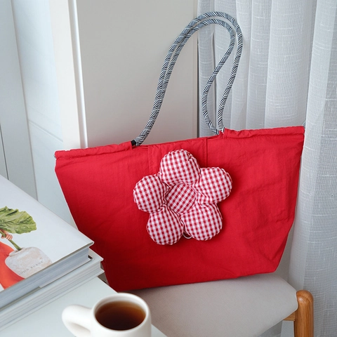 Borsa Da Pranzo Isolata Con Grande Fiore A Scacchi Nylon Termico Tote Per Donne Pendolari Ufficio Picnic Stile Dolce