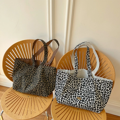 Leopard Canvas Tote Bag Große Kapazität Wendbar Doppelseitig Schulter Handtasche Lässig Mode Für Frauen