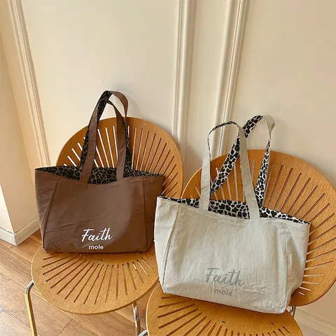 Leopard Canvas Tote Bag Große Kapazität Wendbar Doppelseitig Schulter Handtasche Lässig Mode Für Frauen
