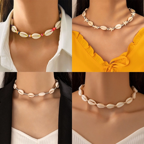 Collar Concha Estrella De Mar Bohemio Gargantilla Cuentas Joyería Vacaciones Playa Para Mujeres Estilo Artesanal