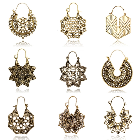 Bohemian Vintage Hollow Out Alloy Κρεμαστά Σκουλαρίκια Ethnic Mandala Geometric Flower Κοσμήματα Για Γυναίκες