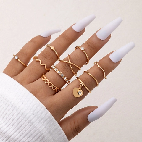 Bohemian Rings Collection Alloy Rhinestone Faux Artificial Pearl Heart Butterfly Star Geometric Minimalist Fashion Jewelry For Women