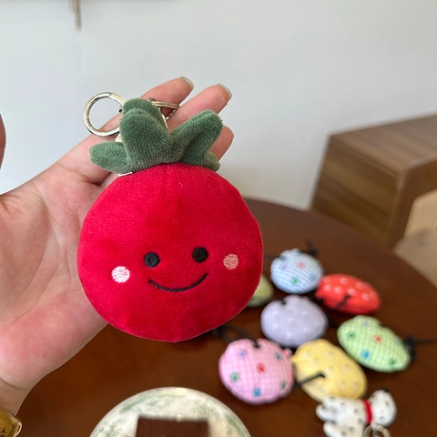 Plush Keychain Bag Pendant Dalmatian Dog Tomato Strawberry Embroidered Cartoon Charms For Backpack Handbag Decor