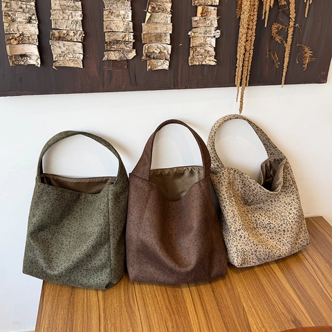 Leopard Print Tote Tasche Wildlederimitat Große Kapazität Schultertasche Breiter Riemen Minimalistisch Vintage Lässig Damen