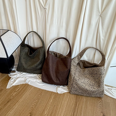 Leopard Print Tote Tasche Wildlederimitat Große Kapazität Schultertasche Breiter Riemen Minimalistisch Vintage Lässig Damen