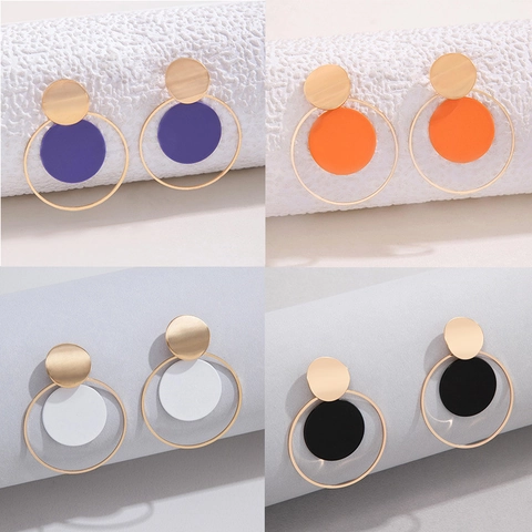 Pendientes Colgantes de Círculo Geométrico de Aleación Pendientes de Botón Redondos Creativos con Lentejuelas Accesorios de Joyería de Océano Estrella de Mar Concha Flecos para Mujer
