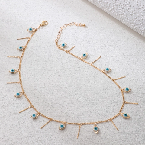 Evil Eye Pendant Necklace Belly Chain Alloy Blue Enamel Vertical Bar Bohemia Jewelry For Women