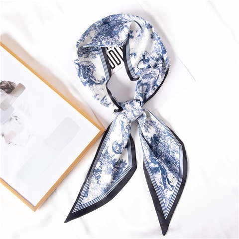 Vrouwen Mode Lange Zijden Sjaal Franse Dierenprint Satijn Twilly Halsdoek Elegante Haarband Tas Lint Decor Sjaal