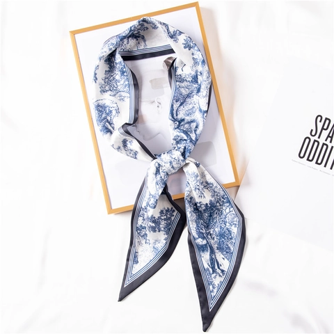 Vrouwen Mode Lange Zijden Sjaal Franse Dierenprint Satijn Twilly Halsdoek Elegante Haarband Tas Lint Decor Sjaal