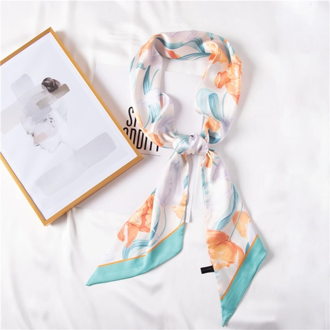 Bufanda Estrecha de Satén Con Estampado de Tulipanes Dulces Franceses para Mujer Diadema Multiusos Cinta para el Asa del Bolso Diadema Pañuelo Pequeño para el Cuello Accesorios de Moda