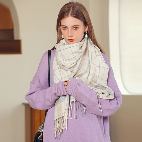 Women Classic Plaid Scarf Winter Warm Imitation Cashmere Large Check Tassel Shawl Wrap Soft Thick Checked Scarves For Ladies