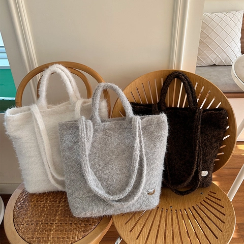 Borsa Tote In Peluche Da Donna Grande Capacità Borsa Spalla In Pelliccia Sintetica Borsa Mano Morbida Con Cerniera Inverno