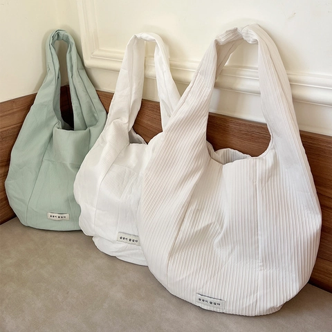 Sac À Épaule Plissé Rayures Verticales Polyester Grande Capacité Décontracté Style Coréen Minimaliste Femmes Tote Hobo Sac