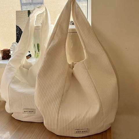 Sac À Épaule Plissé Rayures Verticales Polyester Grande Capacité Décontracté Style Coréen Minimaliste Femmes Tote Hobo Sac