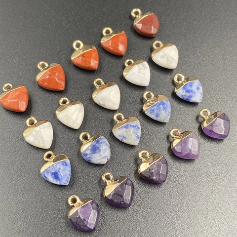 Ciondolo a Forma di Cuore Sfaccettato in Cristallo Placcato Oro Pietre Semipreziose Cuore Charms per Fai da Te Collana Gioielli