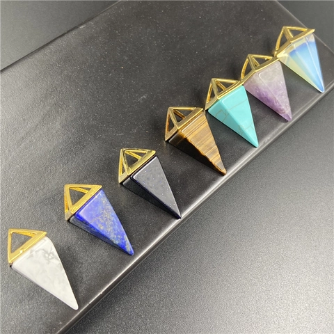 Geometric Amethyst Lapis Lazuli Natural Crystal Pyramid Pendant Necklace Fashion Tiger Eye Stone Healing Jewelry For Women