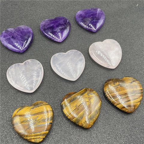 Piedra de Cristal de Curación Natural en Forma de Corazón Amatista Cuarzo Rosa Ojo de Tigre Piedra de Energía para Meditación Hogar
