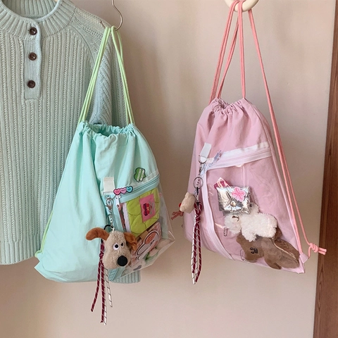 Mochila Kawaii Con Cordón Ita Bag Nylon Ventana Transparente Linda Gran Capacidad Estilo Japonés Bolso Escolar Mujeres Niñas