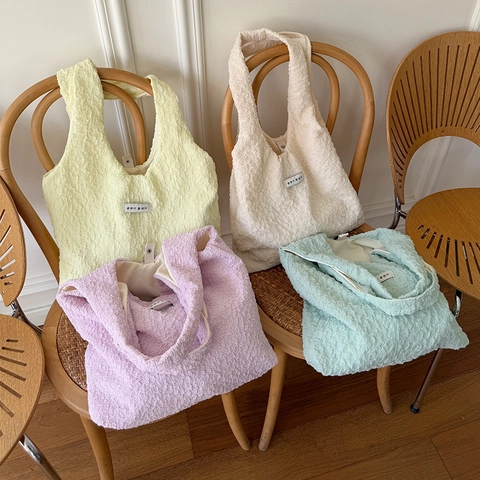 Grand Sac Fourre-Tout Plissé En Tissu À Bulles Pour Femmes Sac À Main Souple Style Français Sac À Bandoulière Décontracté