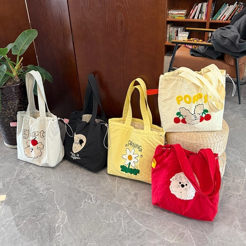 Bolso Tote de Poliéster para Mujer Gran Capacidad Bordado Toalla Animal Dibujos Animados Cordón Bolso de Hombro Casual Diario