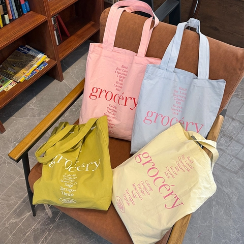 Large Capacity Canvas Tote Bag For Women Grocery Letter Botanical Print Shoulder Bag Eco Friendly Cotton Canvas Shopper Bag For Daily Work