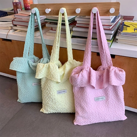 Sac À Épaule Femme Texture Bulle Polyester Bordure À Volants Fourre-Tout Style Coréen Décontracté Sac À Main