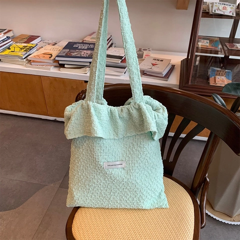 Sac À Épaule Femme Texture Bulle Polyester Bordure À Volants Fourre-Tout Style Coréen Décontracté Sac À Main