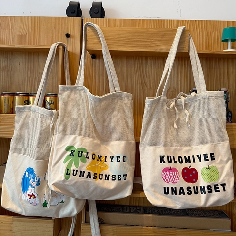 Borsa A Spalla In Tela E Rete Patchwork Stampa Cartone Animato Versatile Casual Leggera Tote Donna