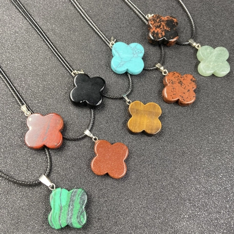 Klavertje Hanger Ketting Obsidiaan Tijgeroog Aventurijn Malachiet Turkoois Steen Sieraden Voor Dames
