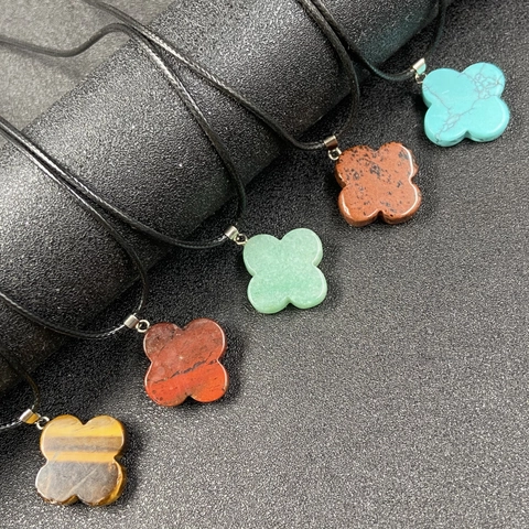 Klavertje Hanger Ketting Obsidiaan Tijgeroog Aventurijn Malachiet Turkoois Steen Sieraden Voor Dames
