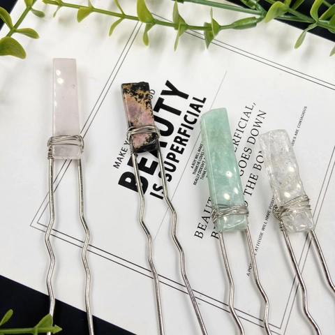 Natural Stone Hair Stick Wire Wrapped Irregular Crystal Amethyst Rose Quartz Handmade Retro Hair Fork For Women