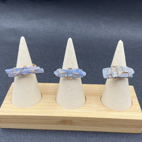 Handmade Bohemian Ring Natural Blue Kyanite Raw Stone Adjustable Gold Alloy Wire Wrapped Organic Jewelry For Women