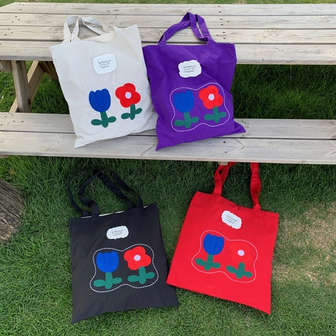 Borsa A Spalla Da Donna Grande Capacità Nylon Ricamo Floreale Patch Casual Quotidiano Stile Coreano Versatile