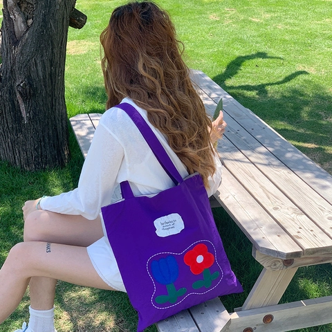 Borsa A Spalla Da Donna Grande Capacità Nylon Ricamo Floreale Patch Casual Quotidiano Stile Coreano Versatile