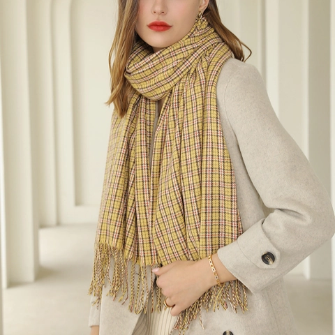 Sciarpa A Quadri Da Donna Finto Cashmere Poliestere Spessa Calda Invernale Scialle Avvolgente Retrò Color Block