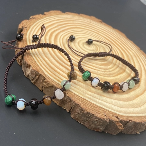 Chakra Bracelet Natural Stone Agate Tiger Eye Woven Cord Adjustable Healing Yoga Jewelry Unisex