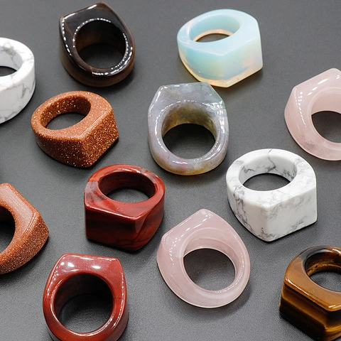 Anillo In Pietra Naturale Parte Superiore Piatta Quadrata Fascia Geometrica Occhio Di Tigre Quarzo Rosa Agata Gemma Semipreziosa Gioielli Unisex