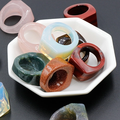 Anillo In Pietra Naturale Parte Superiore Piatta Quadrata Fascia Geometrica Occhio Di Tigre Quarzo Rosa Agata Gemma Semipreziosa Gioielli Unisex