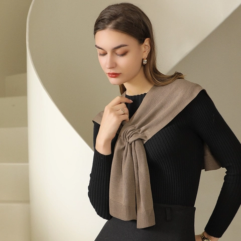 Women Knitted Shawl Solid Color Soft Cashmere Like Scarf For Air Conditioned Room Sun Protection Elegant Decorative Wrap Tie Up Shoulder Scarf