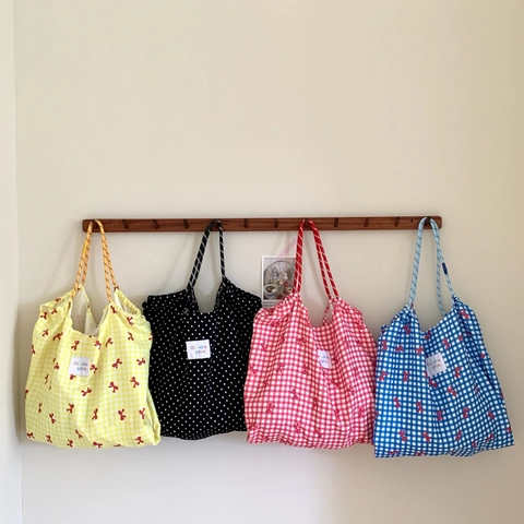 Damen Tote Bag Große Kapazität Polyester Kariert Punkt Bow Print Koreanisch Ins Stil Schultertasche Handtasche Alltag