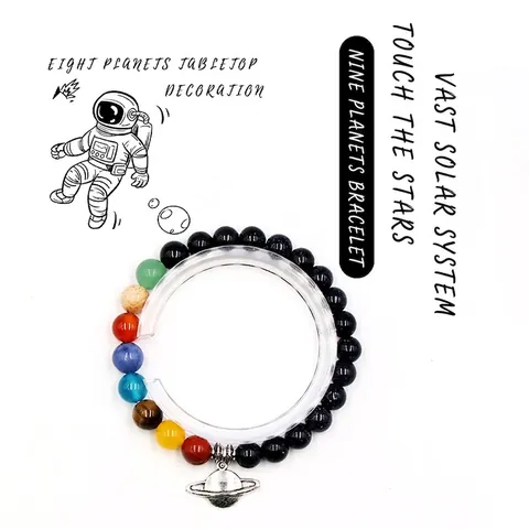 Solar System Planets Beaded Bracelet Natural Stone Agate Crystal Saturn Pendant Universe Galaxy Theme Jewelry