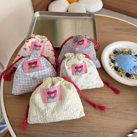 Cartoon Tierdruck Kordelzugbeutel Seersucker Polyester Aufbewahrungstasche Für Make-up Schmuck Kleinigkeiten Tragbarer Organizer